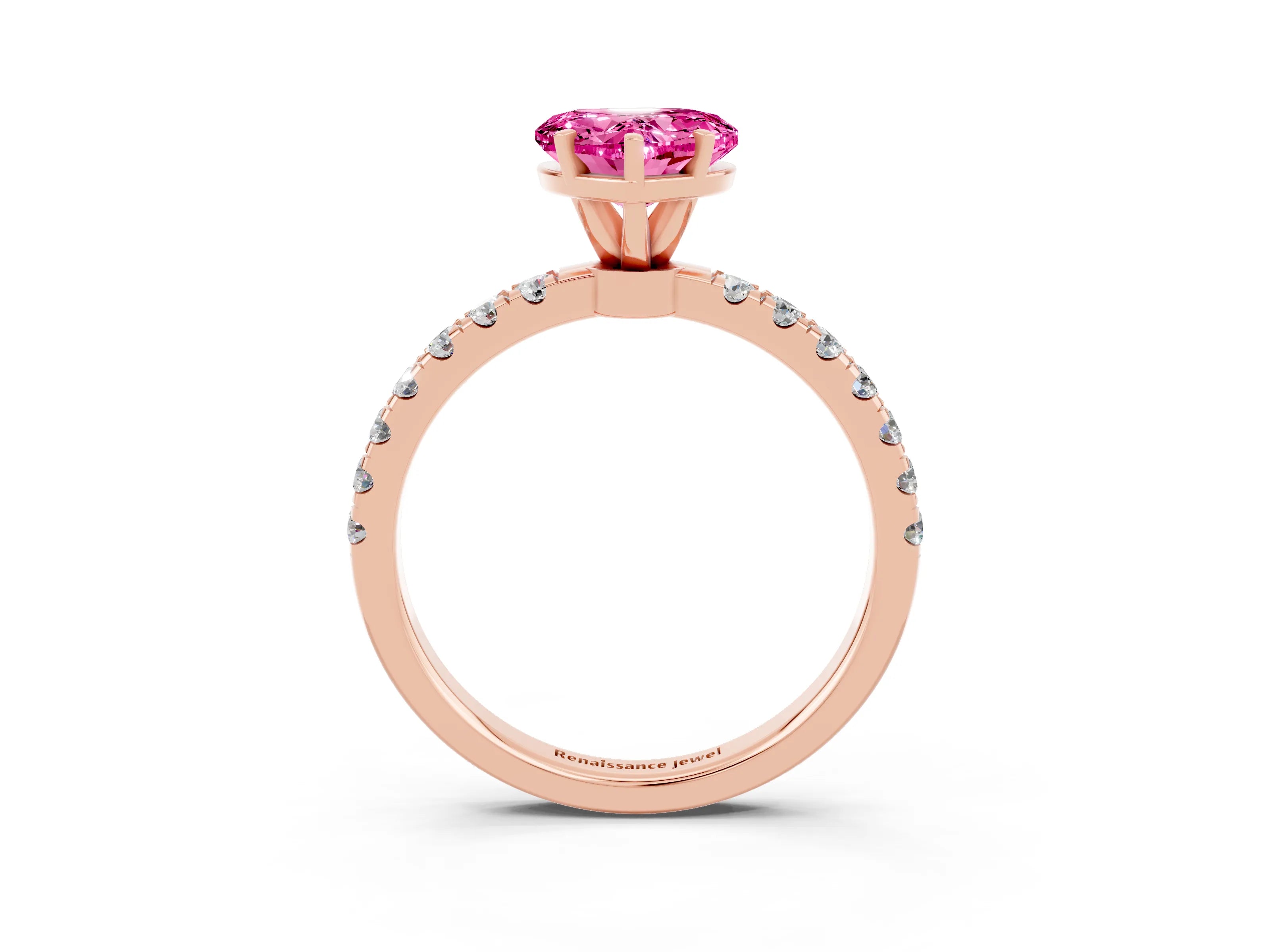 Rose gold Heart Cut Pink Sapphire Solitaire Ring with Pavé Accents and Four-Prong Setting_27