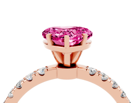 Rose gold Heart Cut Pink Sapphire Solitaire Ring with Pavé Accents and Four-Prong Setting_28