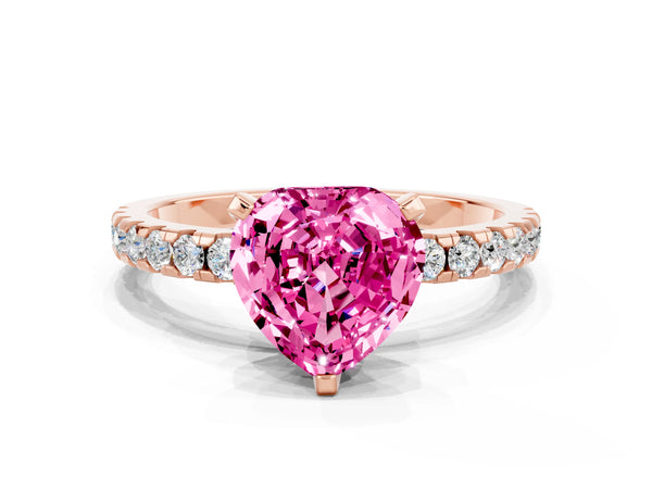 Rose gold Heart Cut Pink Sapphire Solitaire Ring with Round  Pavé Band and Four-Prong Setting