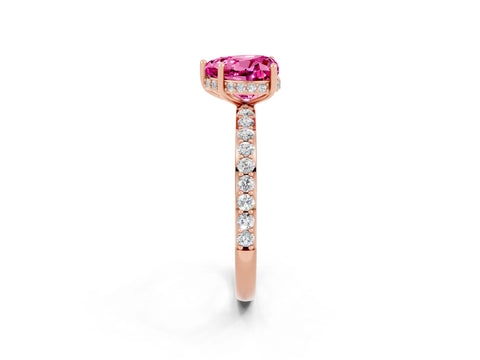 Rose gold Heart Cut Pink Sapphire Solitaire Ring with Pavé Band and Hidden Halo_48