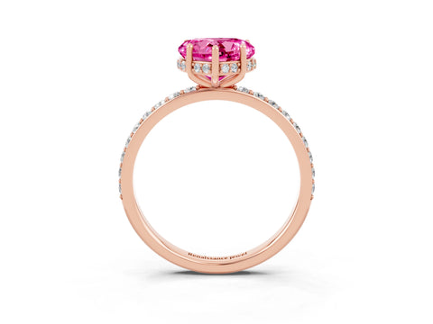 Rose gold Heart Cut Pink Sapphire Solitaire Ring with Pavé Band and Hidden Halo_49