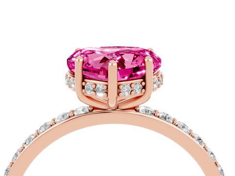 Rose gold Heart Cut Pink Sapphire Solitaire Ring with Pavé Band and Hidden Halo_50