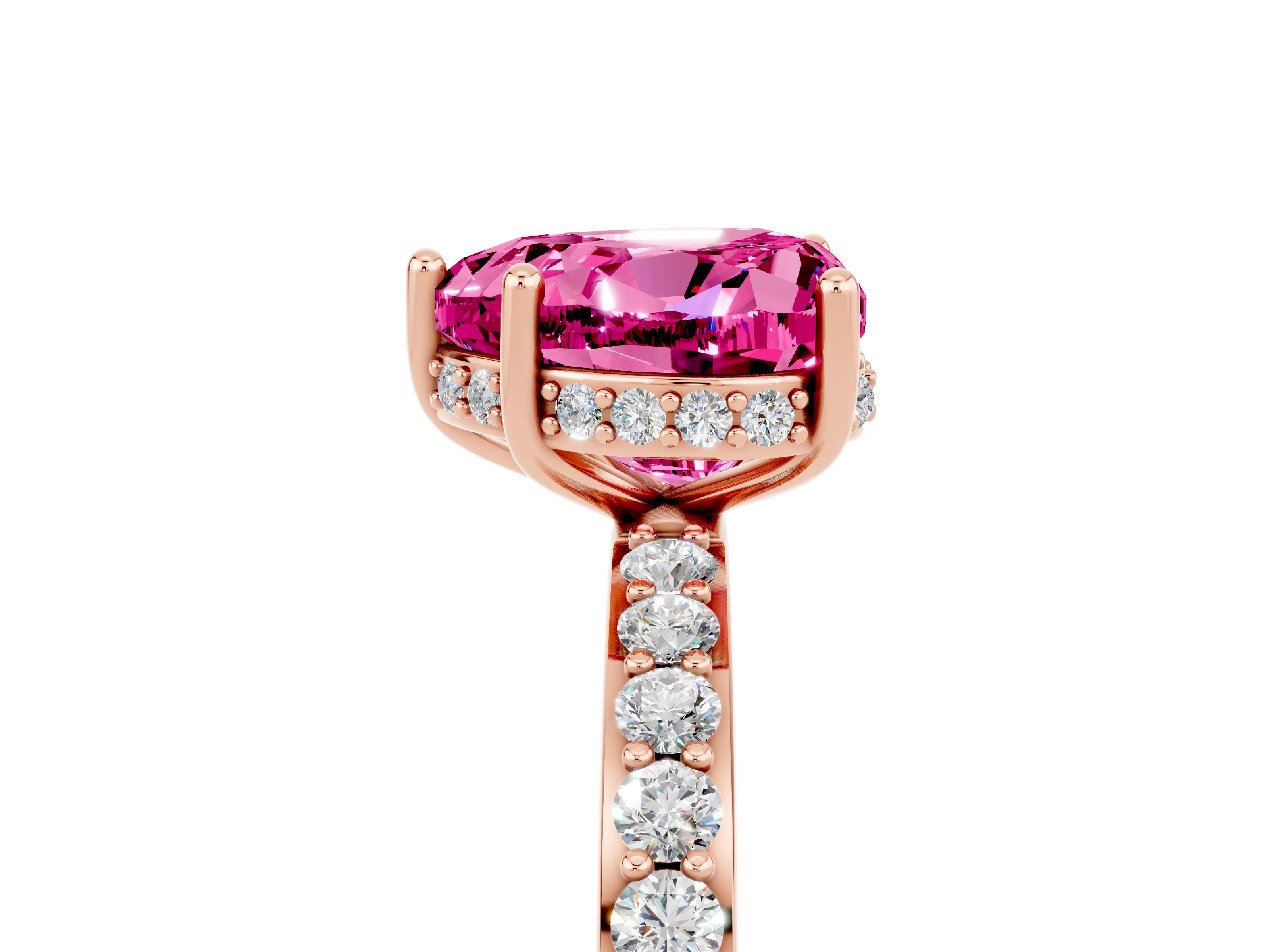 Rose gold Heart Cut Pink Sapphire Solitaire Ring with Pavé Band and Hidden Halo_51