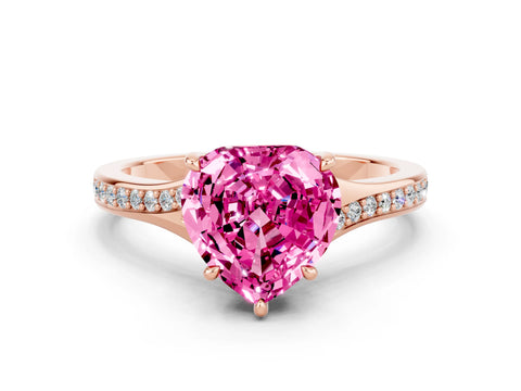 Rose gold Heart Cut Pink Sapphire Solitaire Ring with Pavé Band and Prong Setting_12