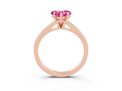Rose gold Heart Cut Pink Sapphire Solitaire Ring with Pavé Band and Prong Setting_15
