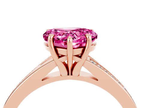 Rose gold Heart Cut Pink Sapphire Solitaire Ring with Pavé Band and Prong Setting_16