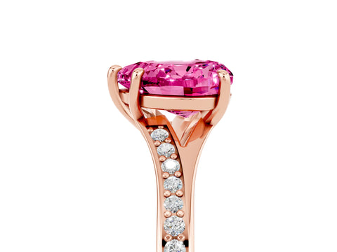 Rose gold Heart Cut Pink Sapphire Solitaire Ring with Pavé Band and Prong Setting_17