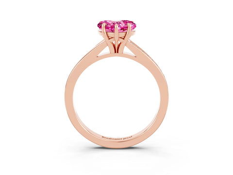 Rose gold Heart Cut Pink Sapphire Solitaire Ring with Pavé Band and Prong Setting_3