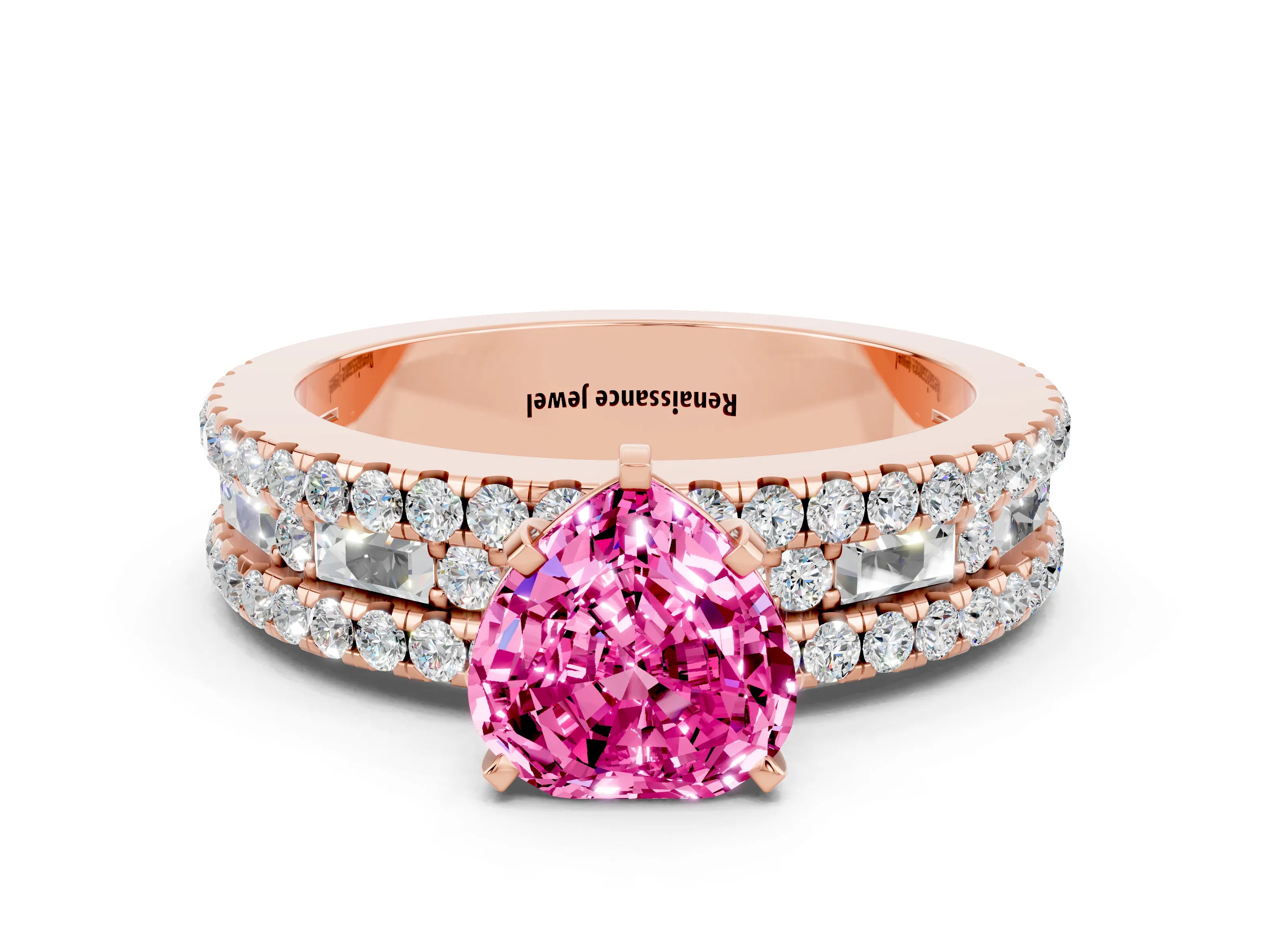 Rose gold Heart Cut Pink Sapphire Solitaire Ring with Pavé and Channel Set Band_36
