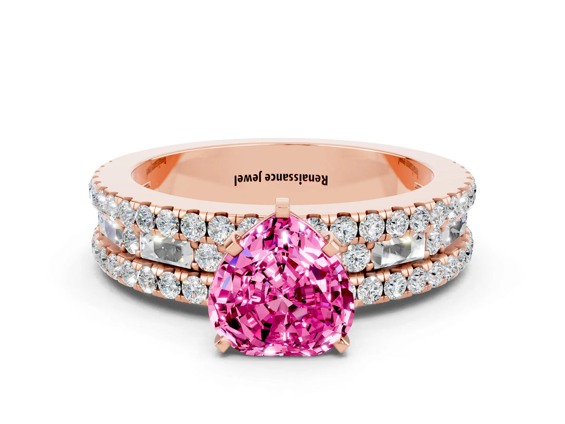 Rose gold Heart Cut Pink Sapphire Solitaire Ring with Pavé and Channel Set Band_36