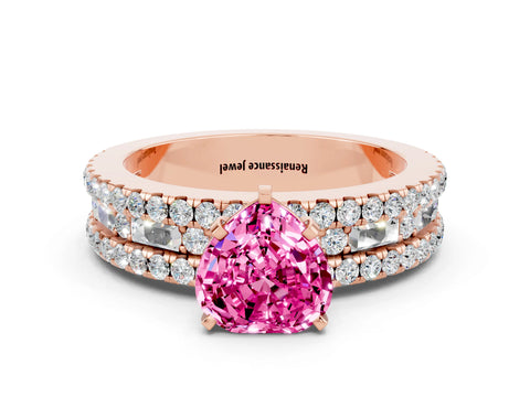 Rose gold Heart Cut Pink Sapphire Solitaire Ring with Pavé and Channel Set Band_36