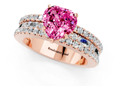 Rose gold Heart Cut Pink Sapphire Solitaire Ring with Pavé and Channel Set Band_37