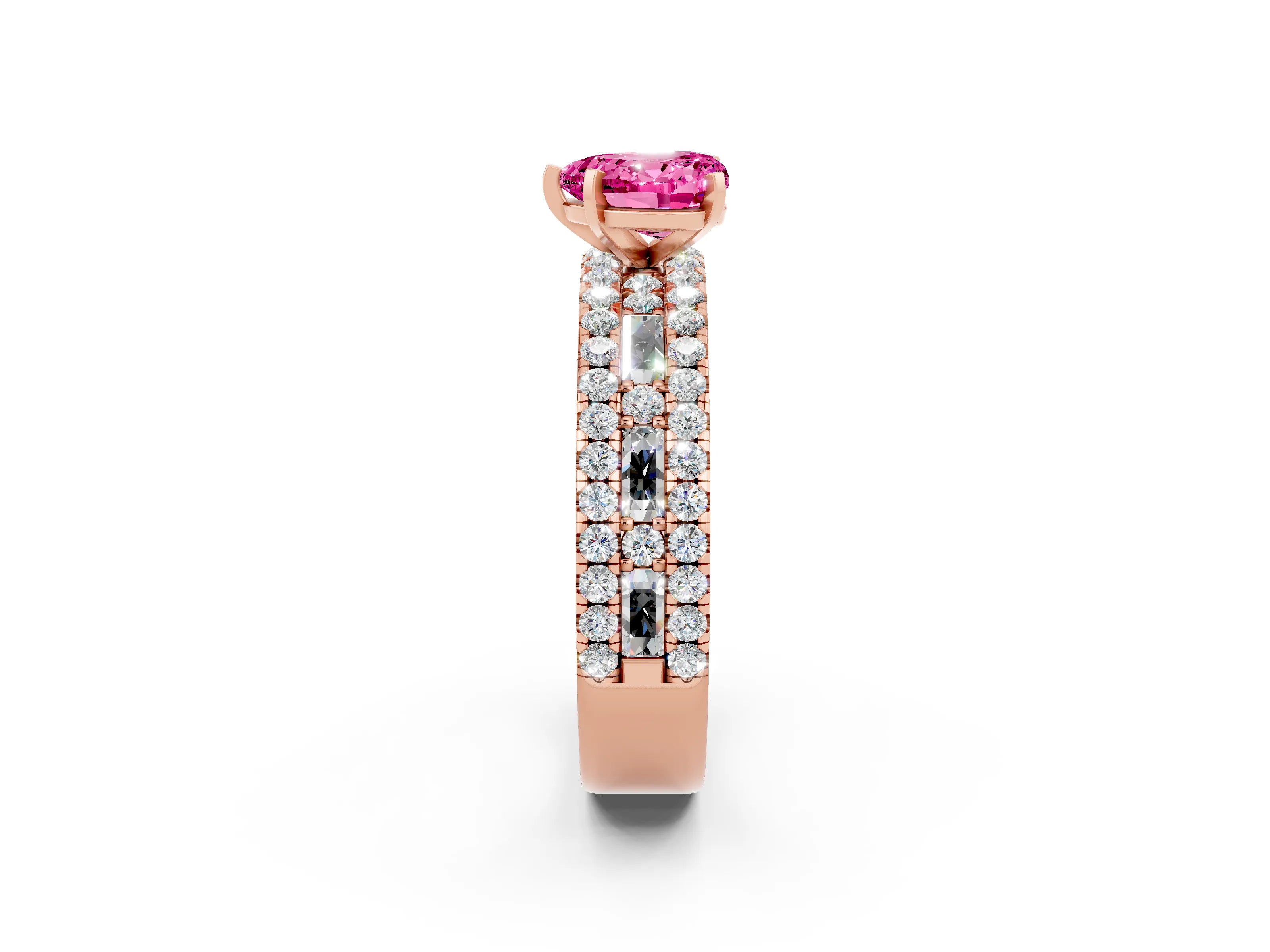 Rose gold Heart Cut Pink Sapphire Solitaire Ring with Pavé and Channel Set Band_38