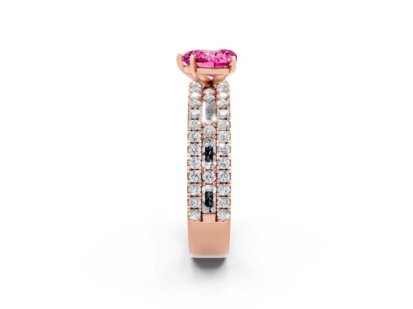 Rose gold Heart Cut Pink Sapphire Solitaire Ring with Pavé and Channel Set Band