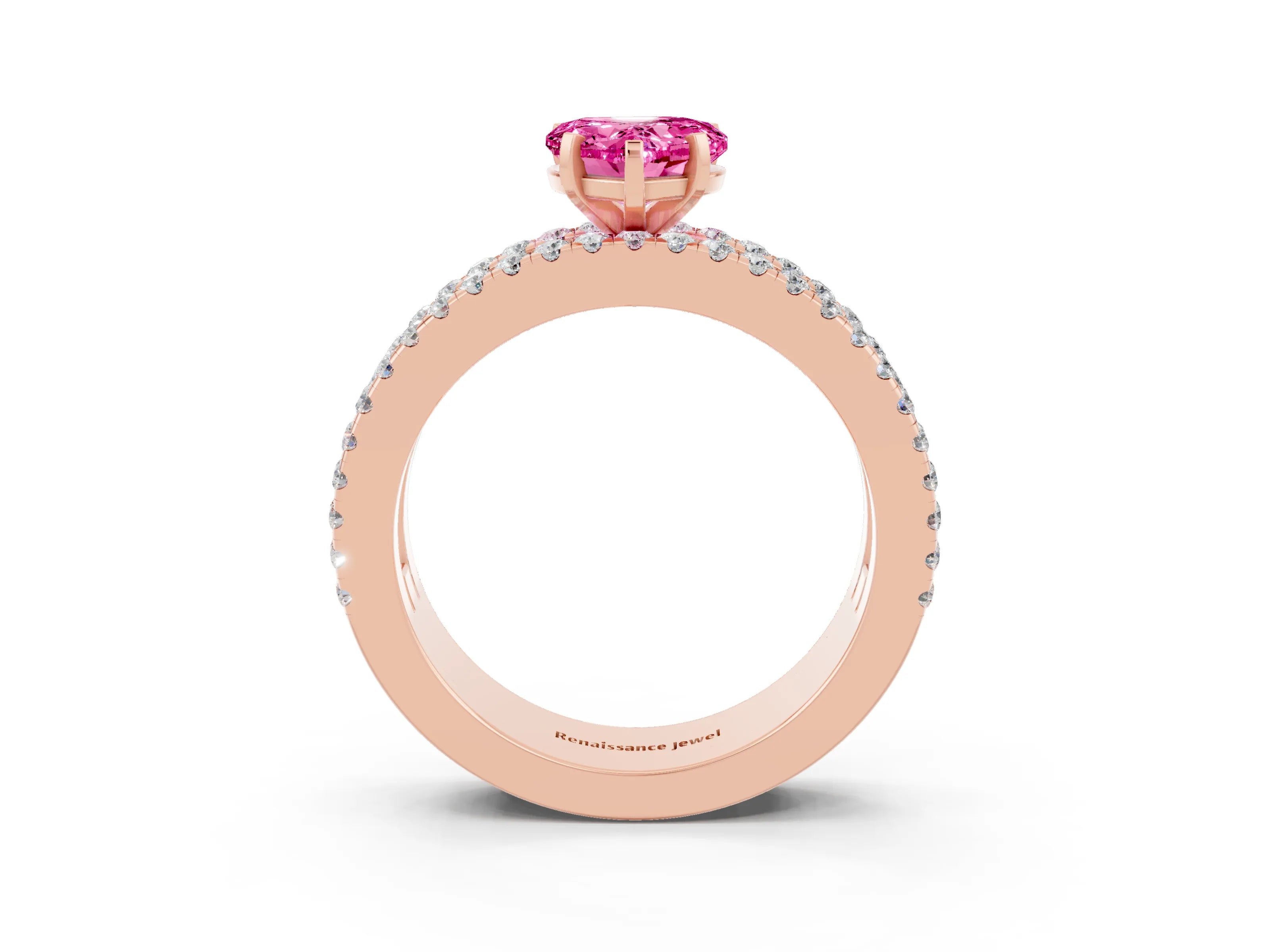 Rose gold Heart Cut Pink Sapphire Solitaire Ring with Pavé and Channel Set Band_39