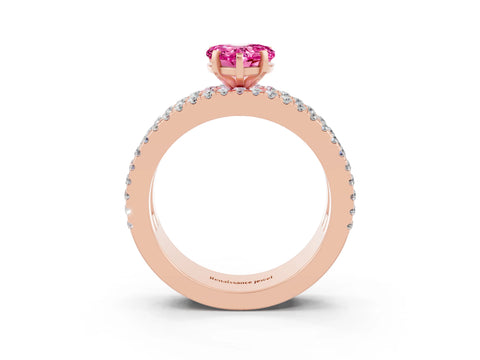 Rose gold Heart Cut Pink Sapphire Solitaire Ring with Pavé and Channel Set Band_39