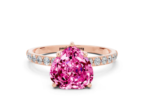 Rose gold Heart Cut Pink Sapphire Solitaire Ring with Pave Band and Four Prong Setting_48
