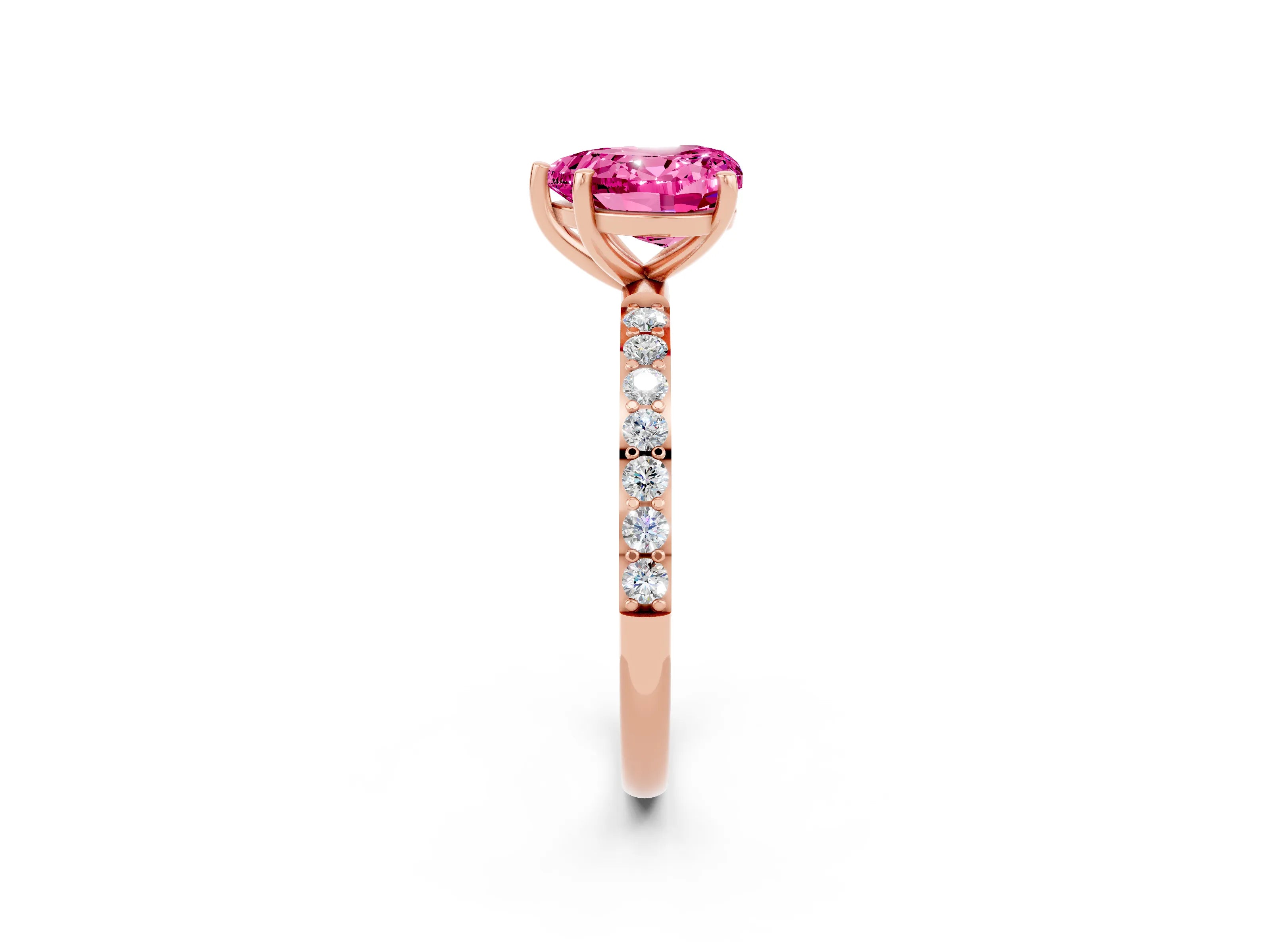 Rose gold Heart Cut Pink Sapphire Solitaire Ring with Pave Band and Four Prong Setting_50