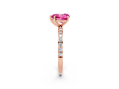 Rose gold Heart Cut Pink Sapphire Solitaire Ring with Pave Band and Four Prong Setting_50