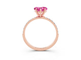 Rose gold Heart Cut Pink Sapphire Solitaire Ring with Pave Band and Four Prong Setting_51