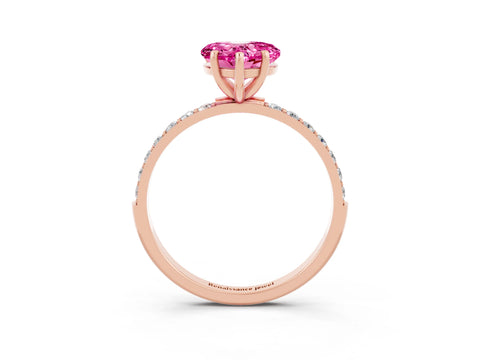 Rose gold Heart Cut Pink Sapphire Solitaire Ring with Pave Band and Four Prong Setting_51