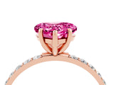 Rose gold Heart Cut Pink Sapphire Solitaire Ring with Pave Band and Four Prong Setting_52