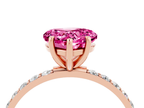 Rose gold Heart Cut Pink Sapphire Solitaire Ring with Pave Band and Four Prong Setting_52