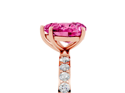 Rose gold Heart Cut Pink Sapphire Solitaire Ring with Pave Band and Four Prong Setting_53