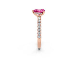 Rose gold Heart Cut Pink Sapphire Solitaire Ring with Round  Pavé Band and Four-Prong Setting_46