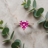 Rose gold Heart Cut Pink Sapphire Solitaire Ring with Round  Pavé Band and Four-Prong Setting_81
