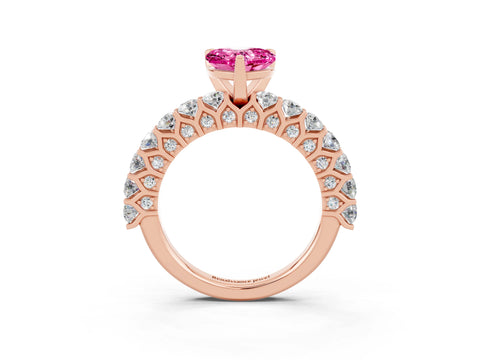 Rose gold Heart Cut Pink Sapphire Solitaire Ring with Shared Prong Pavé Band and Four-Prong Setting_15