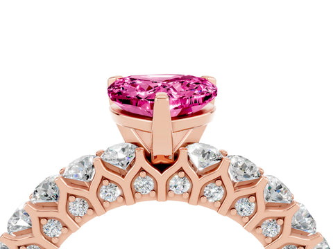 Rose gold Heart Cut Pink Sapphire Solitaire Ring with Shared Prong Pavé Band and Four-Prong Setting_16