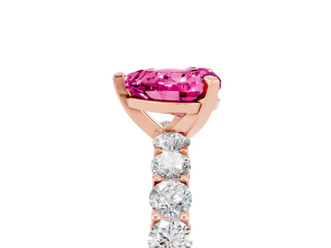 Rose gold Heart Cut Pink Sapphire Solitaire Ring with Shared Prong Pavé Band and Four-Prong Setting_17