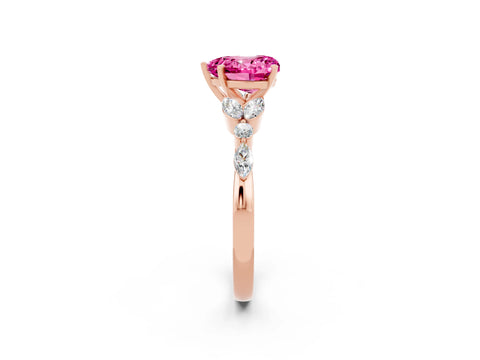 Rose gold Heart Cut Pink Sapphire Solitaire Ring with Side Stones and Four-Prong Setting_14