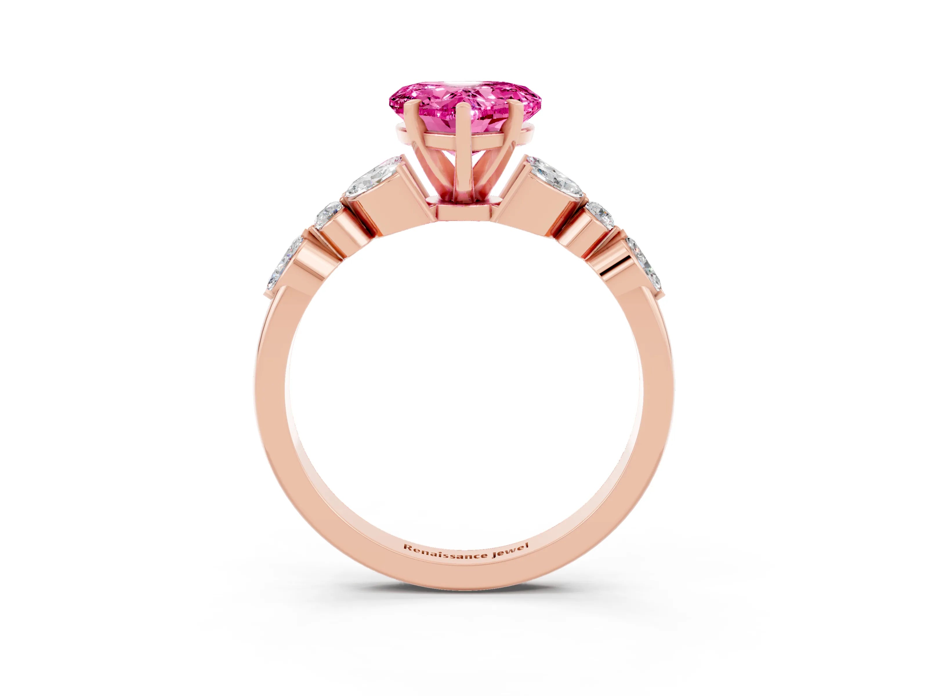 Rose gold Heart Cut Pink Sapphire Solitaire Ring with Side Stones and Four-Prong Setting_15
