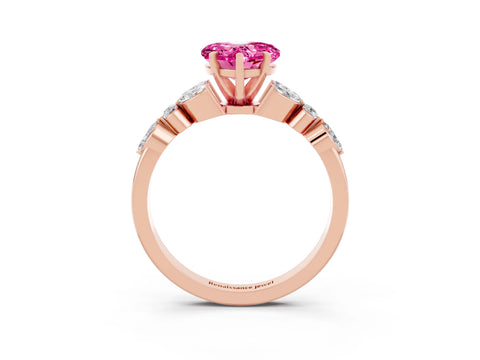 Rose gold Heart Cut Pink Sapphire Solitaire Ring with Side Stones and Four-Prong Setting_15