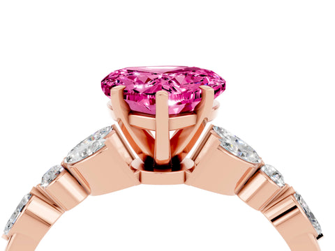 Rose gold Heart Cut Pink Sapphire Solitaire Ring with Side Stones and Four-Prong Setting_16