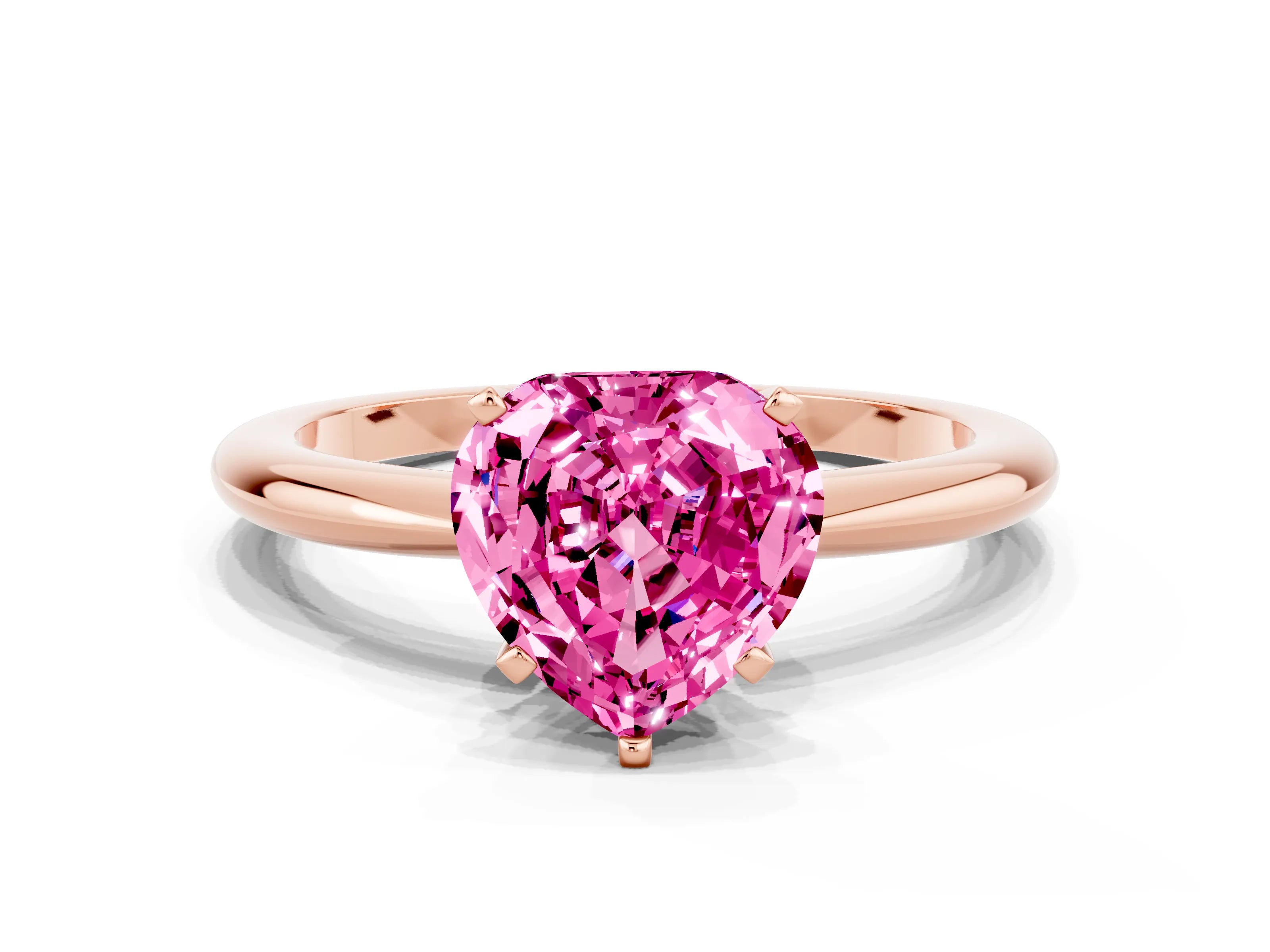 Rose gold Heart Cut Pink Sapphire Solitaire Ring with Six-Prong Setting and Classic Band