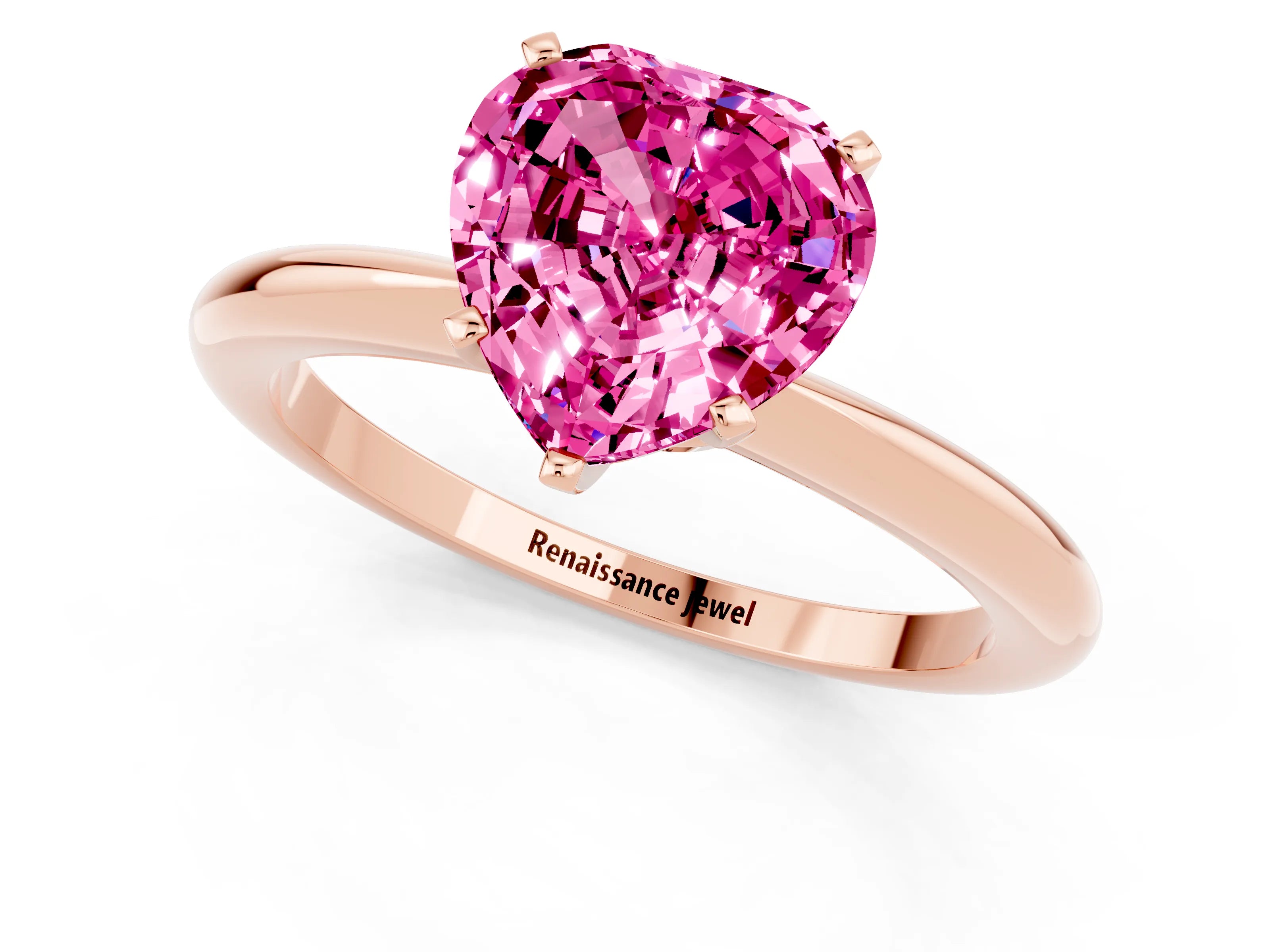 Rose gold Heart Cut Pink Sapphire Solitaire Ring with Six-Prong Setting and Classic Band_1