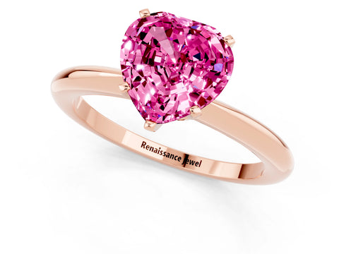 Rose gold Heart Cut Pink Sapphire Solitaire Ring with Six-Prong Setting and Classic Band_1
