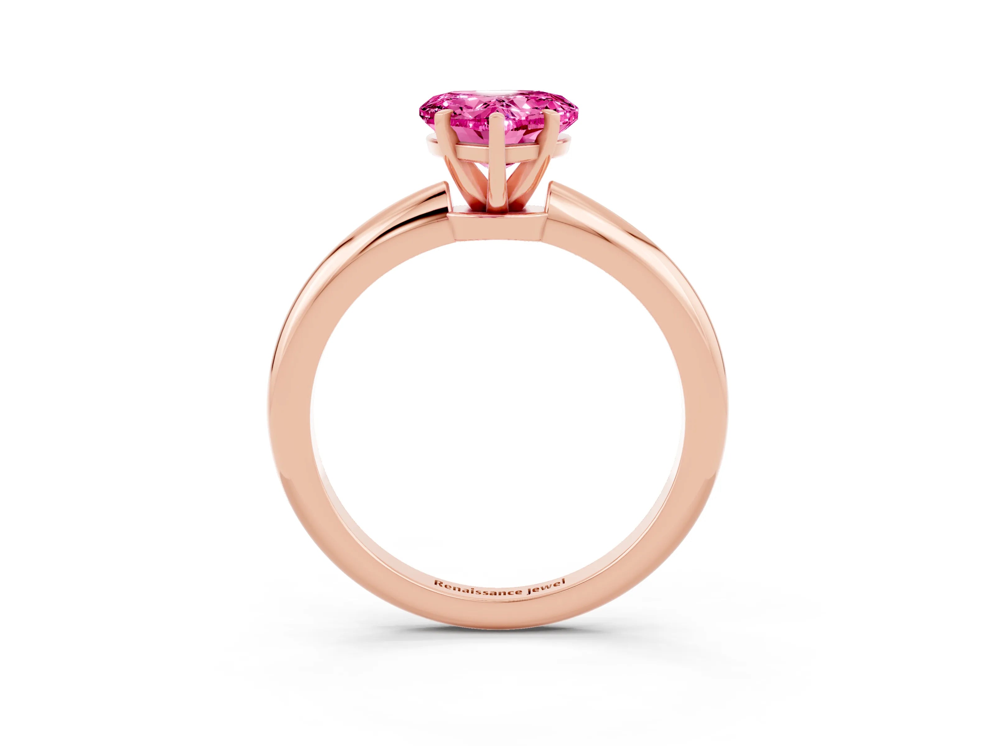 Rose gold Heart Cut Pink Sapphire Solitaire Ring with Six-Prong Setting and Classic Band_3