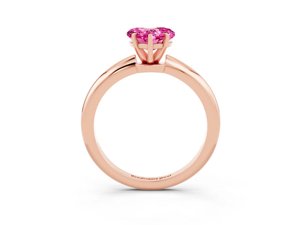 Rose gold Heart Cut Pink Sapphire Solitaire Ring with Six-Prong Setting and Classic Band
