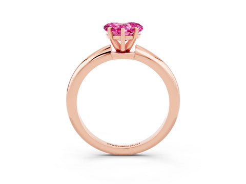 Rose gold Heart Cut Pink Sapphire Solitaire Ring with Six-Prong Setting and Classic Band_3