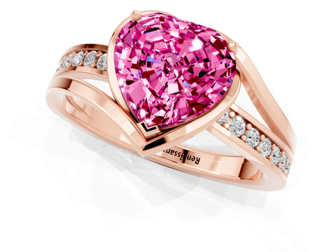 Rose gold Heart Cut Pink Sapphire Solitaire Ring with Split Shank and Prong Setting_1