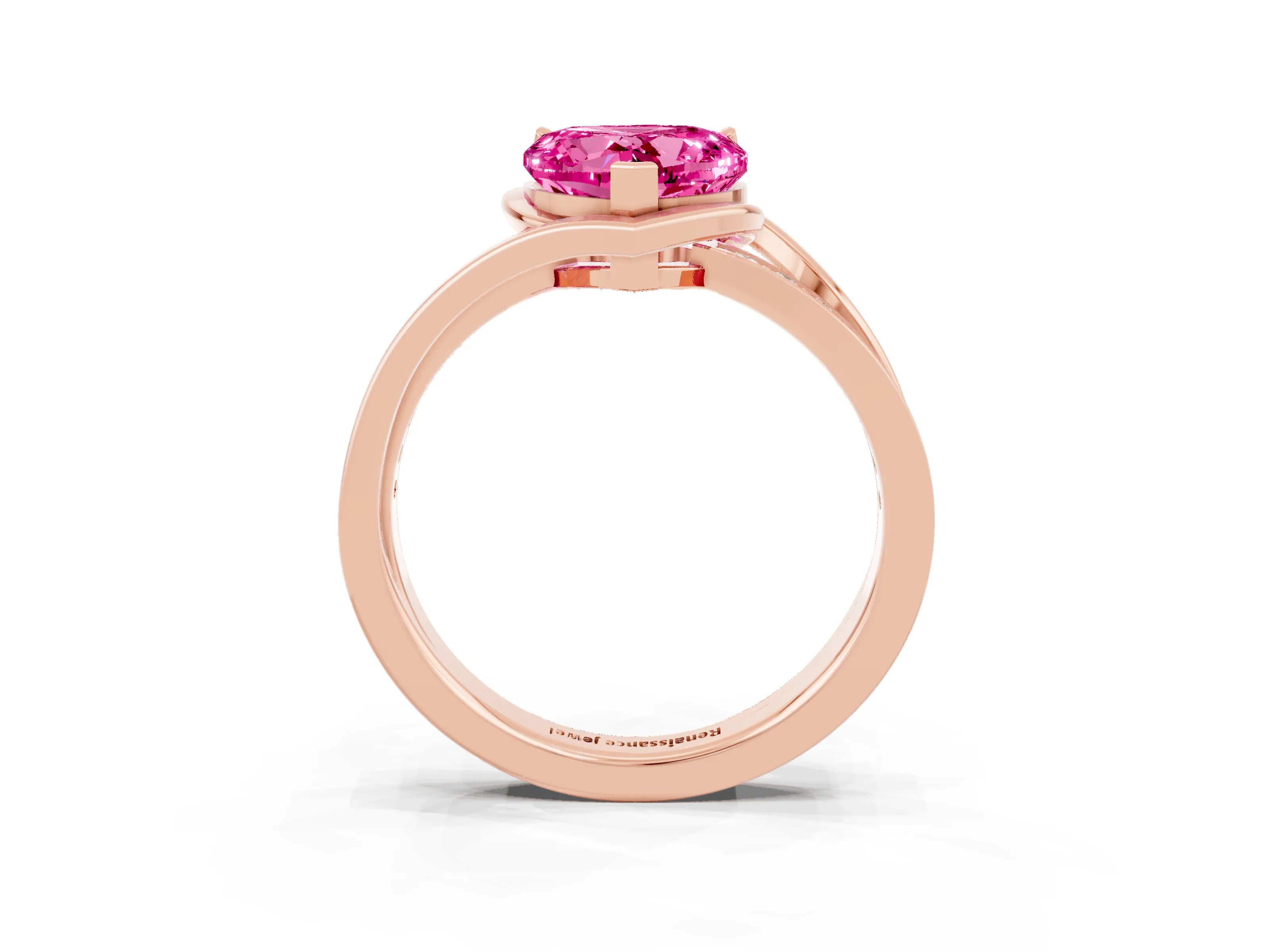 Rose gold Heart Cut Pink Sapphire Solitaire Ring with Split Shank and Prong Setting_3
