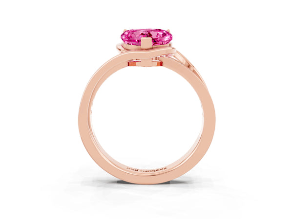 Rose gold Heart Cut Pink Sapphire Solitaire Ring with Split Shank and Prong Setting