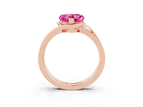 Rose gold Heart Cut Pink Sapphire Solitaire Ring with Split Shank and Prong Setting_3