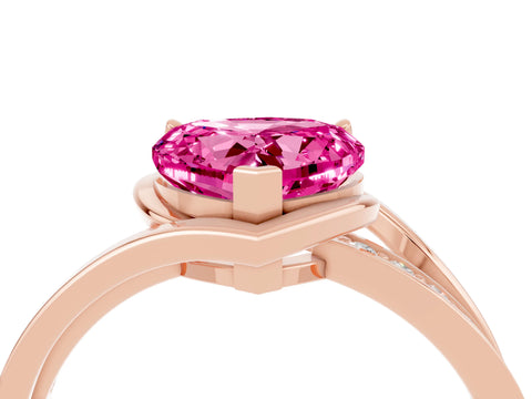 Rose gold Heart Cut Pink Sapphire Solitaire Ring with Split Shank and Prong Setting_4
