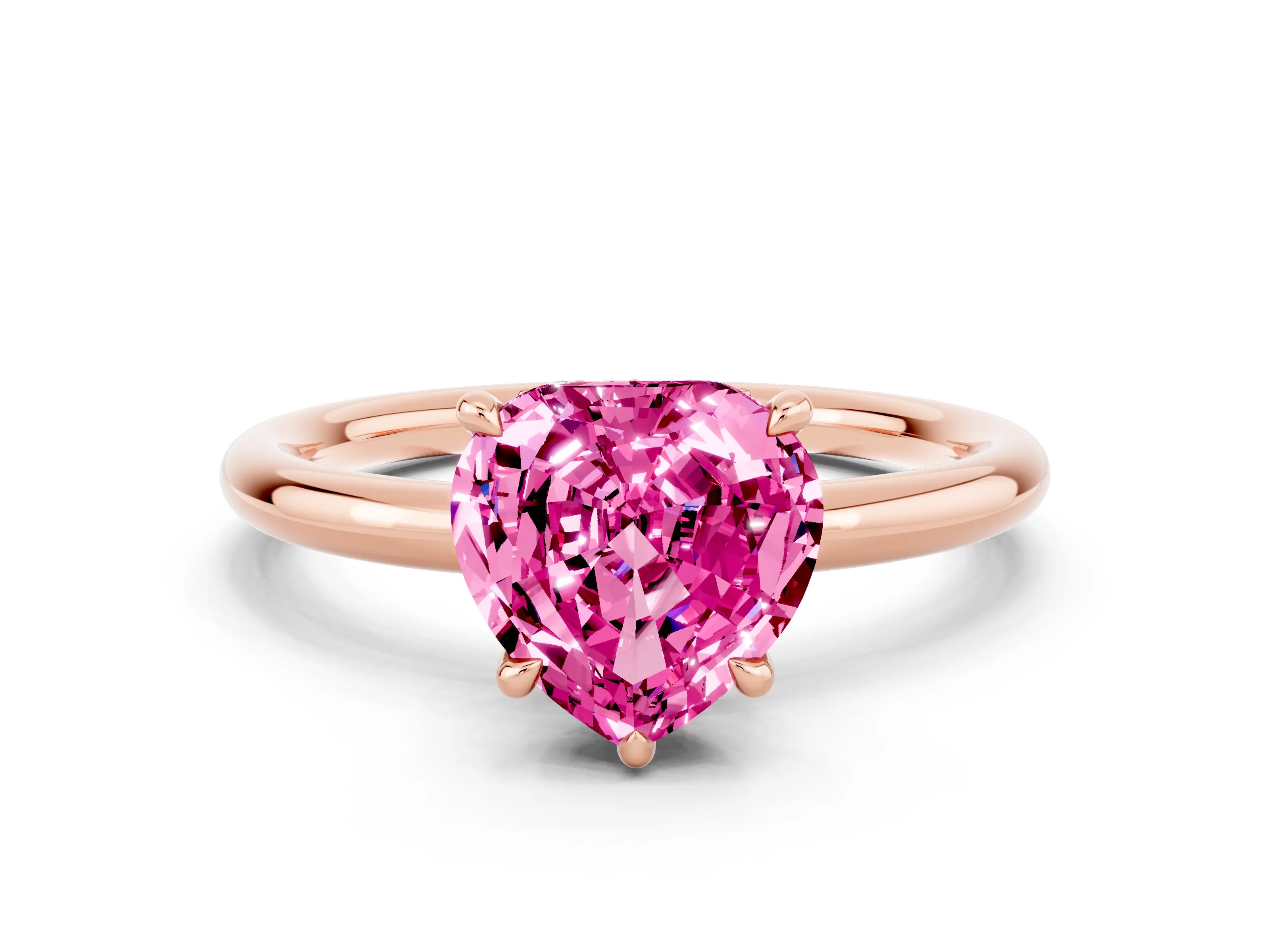 Rose gold Heart Cut Pink Sapphire Solitaire Ring with Thin Band and Four-Prong Setting_24