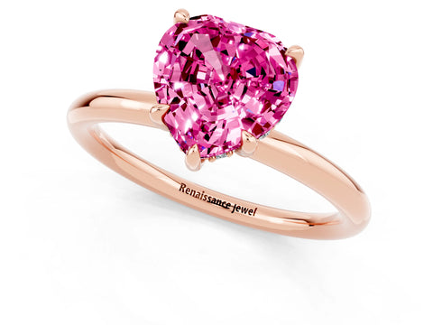 Rose gold Heart Cut Pink Sapphire Solitaire Ring with Thin Band and Four-Prong Setting_25